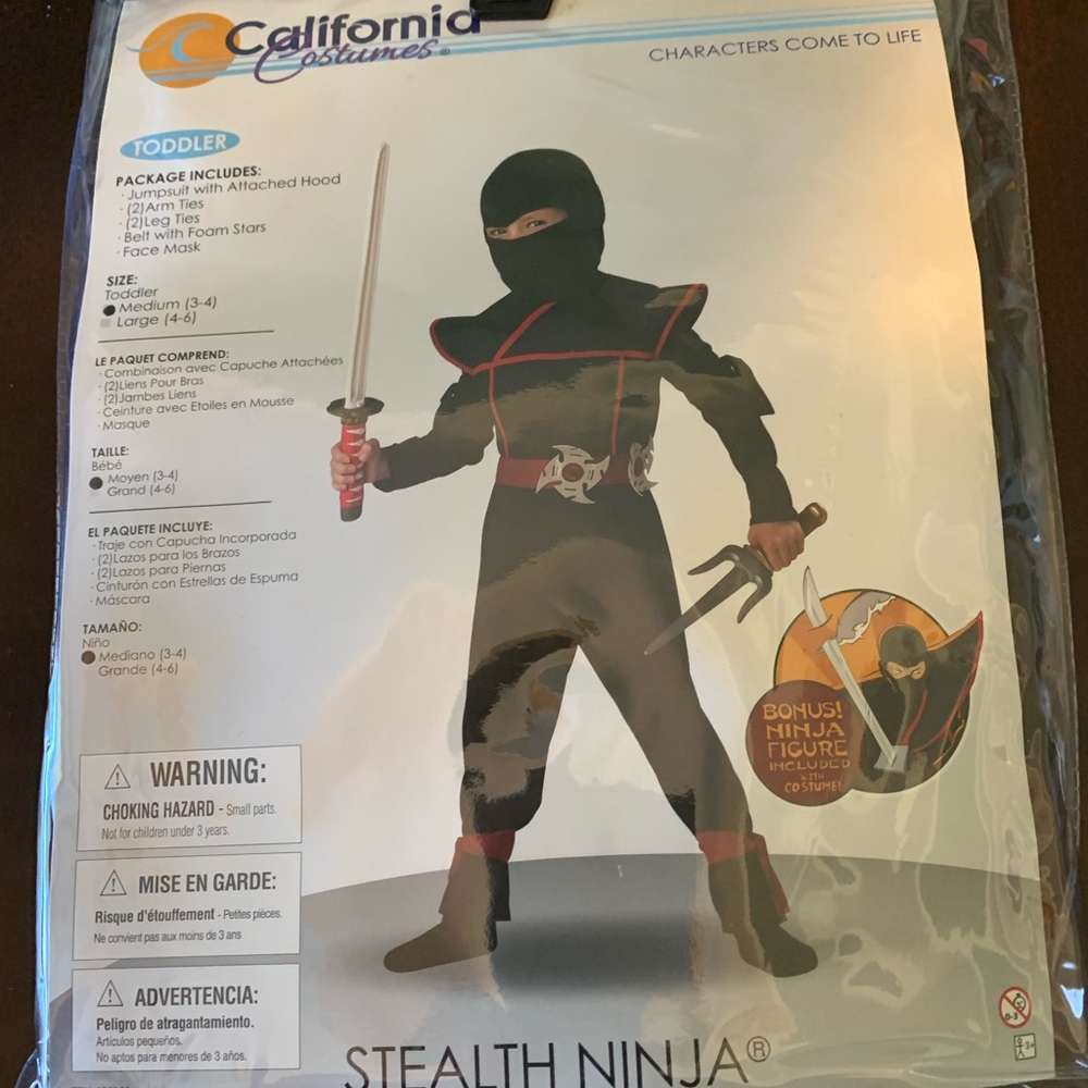 Toddler Ninja Costume from California Costumes. Size medium toddler 3t-4t.